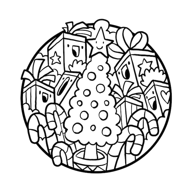 Premium vector christmas tree doodle coloring page