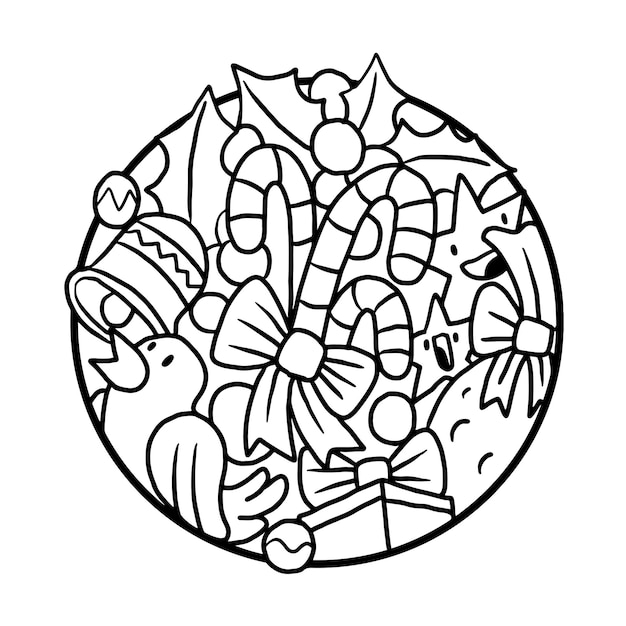 Premium vector cute and cool christmas doodle coloring page