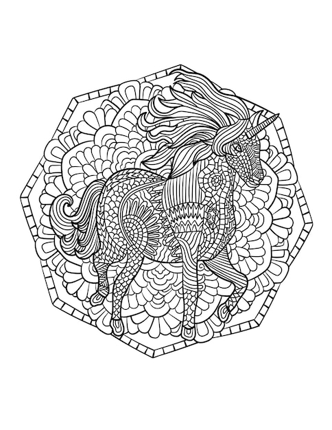 Premium vector unicorn mandala coloring pages for adults