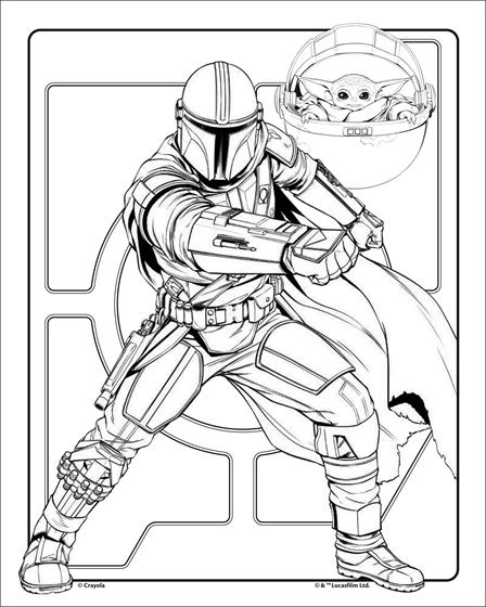 Mandalorian with grogu baby yoda crayola star wars coloring sheet star wars drawings superhero coloring