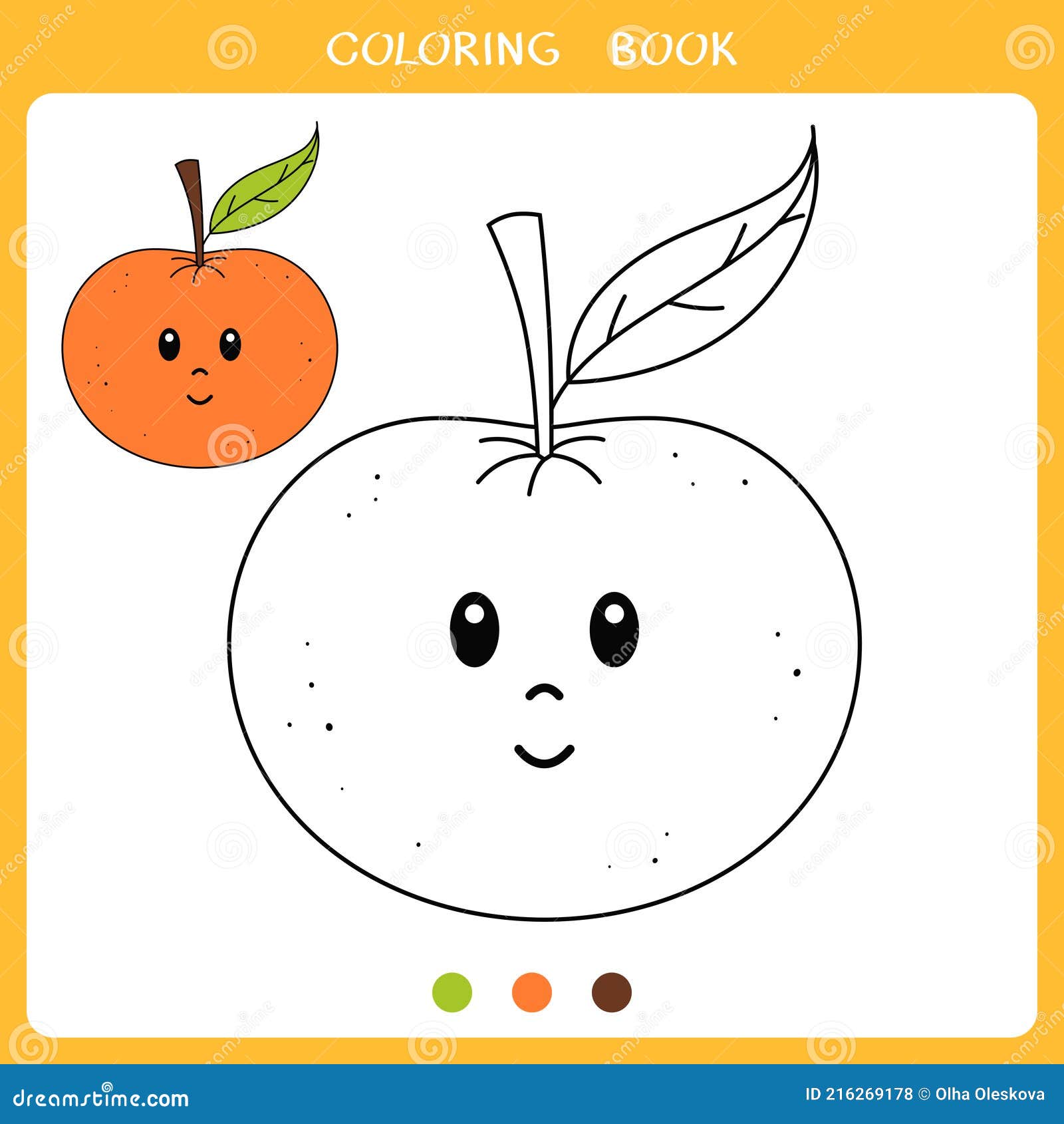 Cute mandarin orange for coloring book stock vector