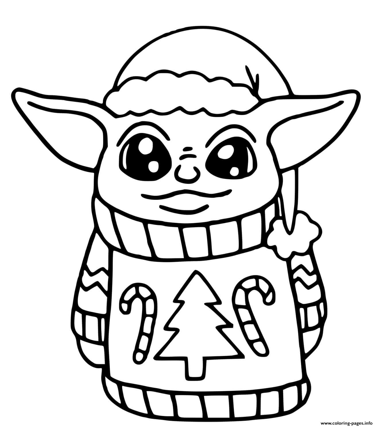 Baby yoda christmas coloring page printable