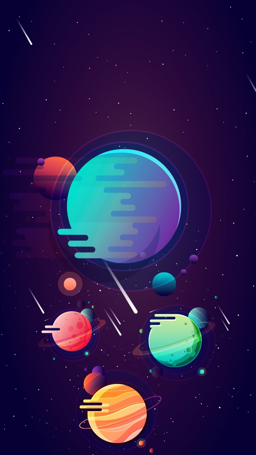 Artistic minimal space planets iphone wallpaper