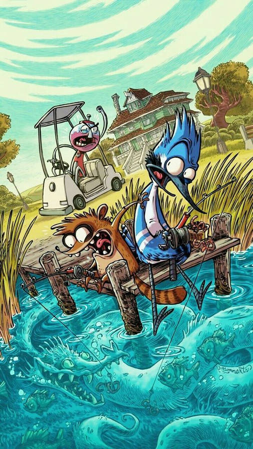 Download mordecai and rigby distorted art wallpaper