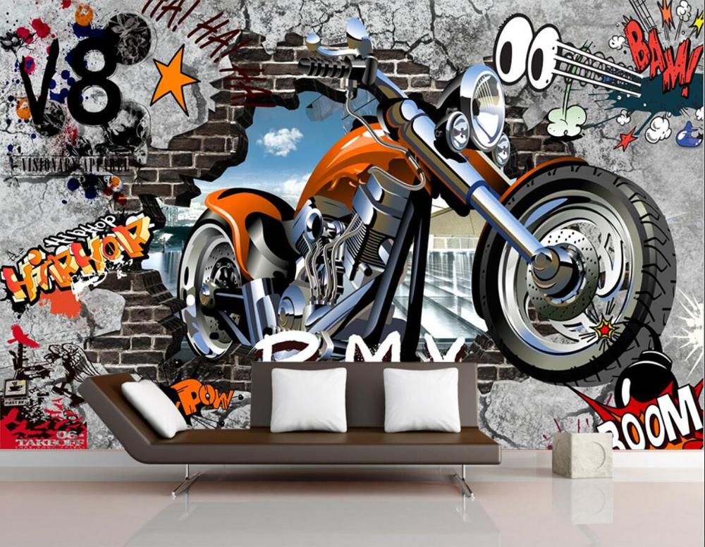 Custom Wallpaper Motorcycle Street Graffiti Wallcovering, BVM Home