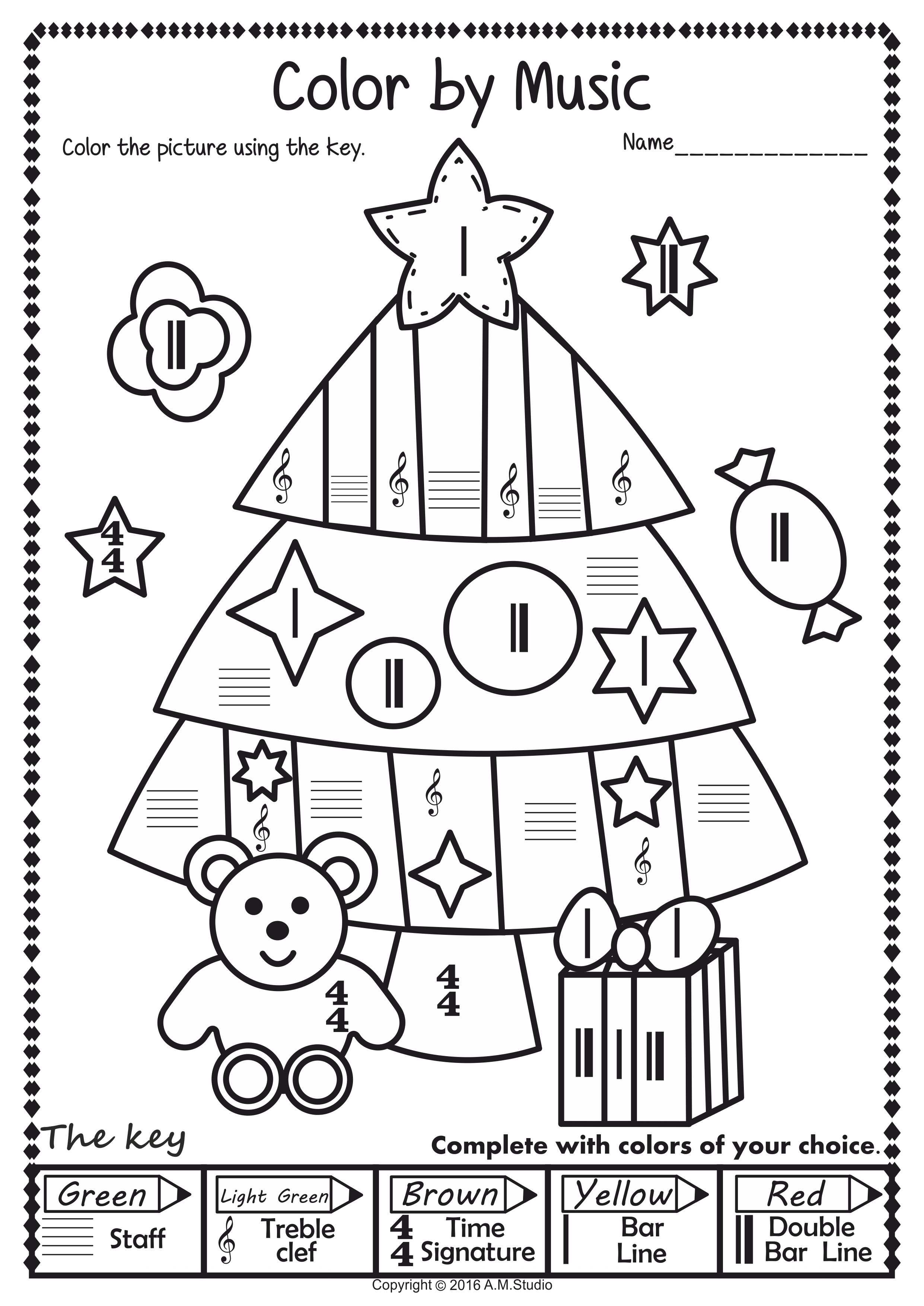 Christmas music coloring pages pack