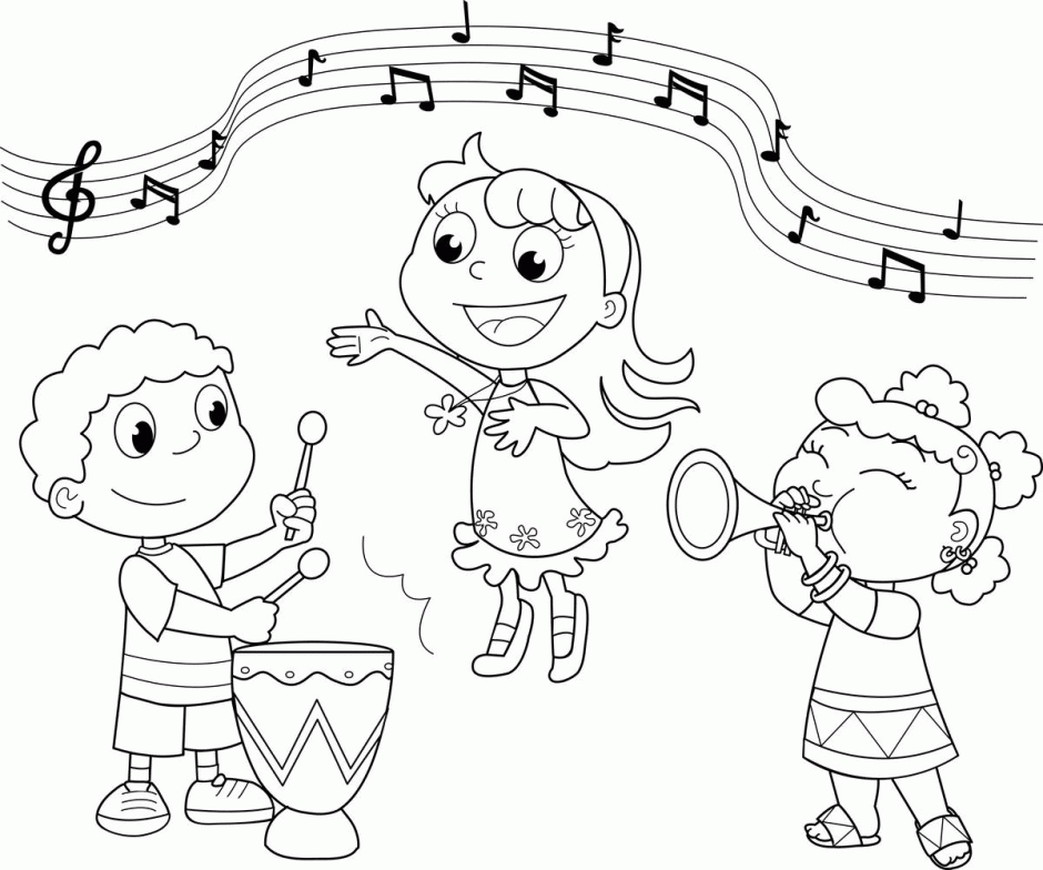 Coloring pages kids playing wonderful music coloring pages