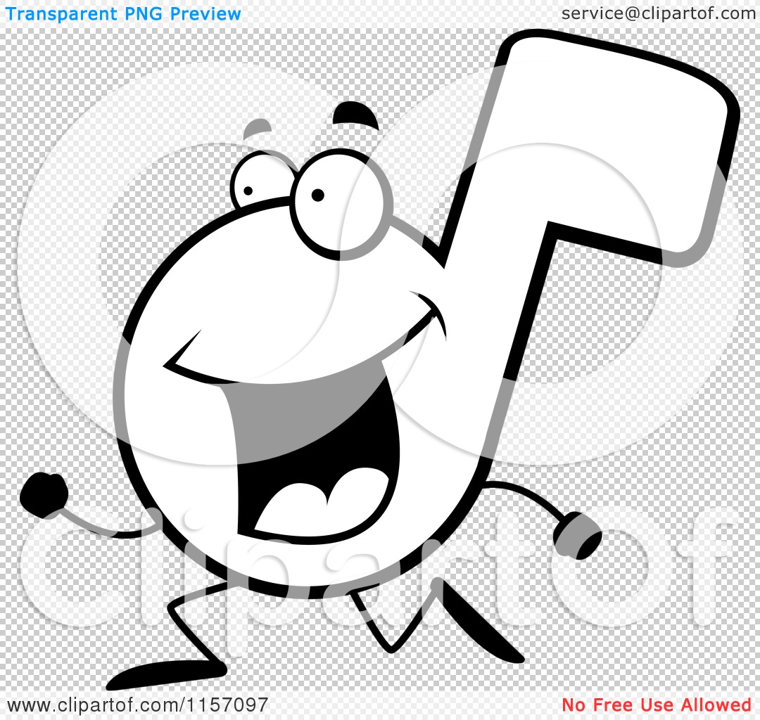 Cartoon clipart of a black and white music note running