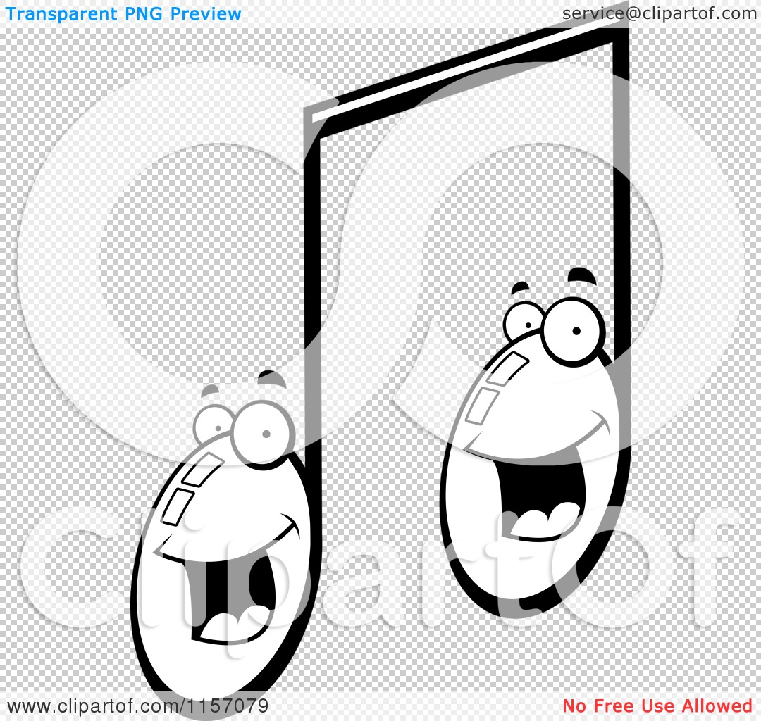 Cartoon clipart of a black and white happy smiling double music note character