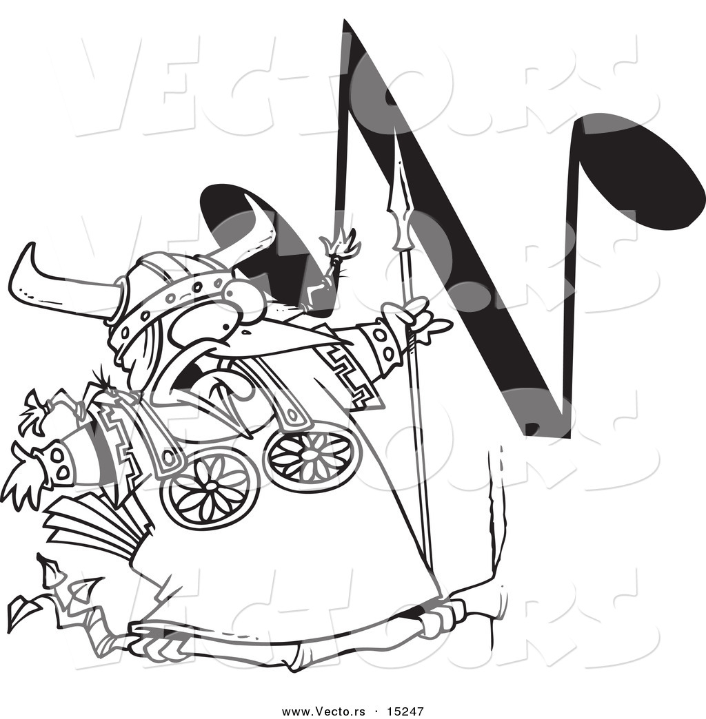 R of a cartoon singing viking bird with an n music note