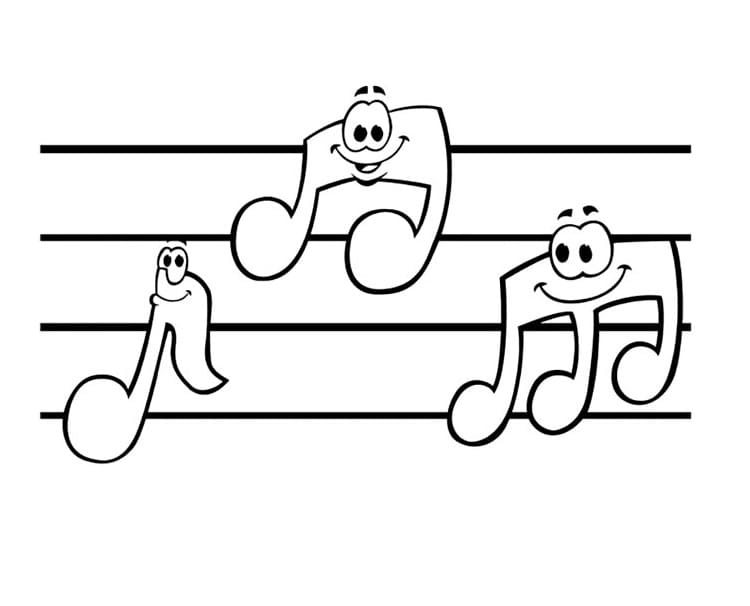 Cartoon music notes coloring page