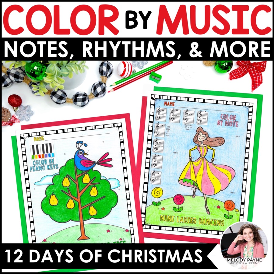 Days of christmas music coloring pages