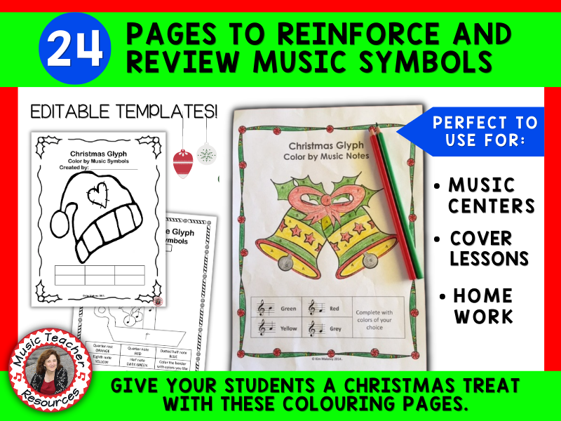 Christmas music symbols colouring sheets teaching resources