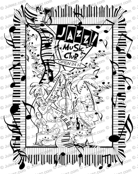 Adult coloring page printable music coloring page music coloring poster instant download juleez coloring book music coloring book download now