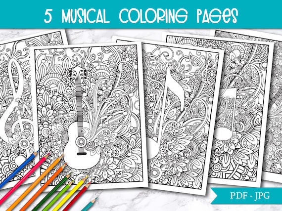 Music coloring pages for adults printable floral coloring pages instant download