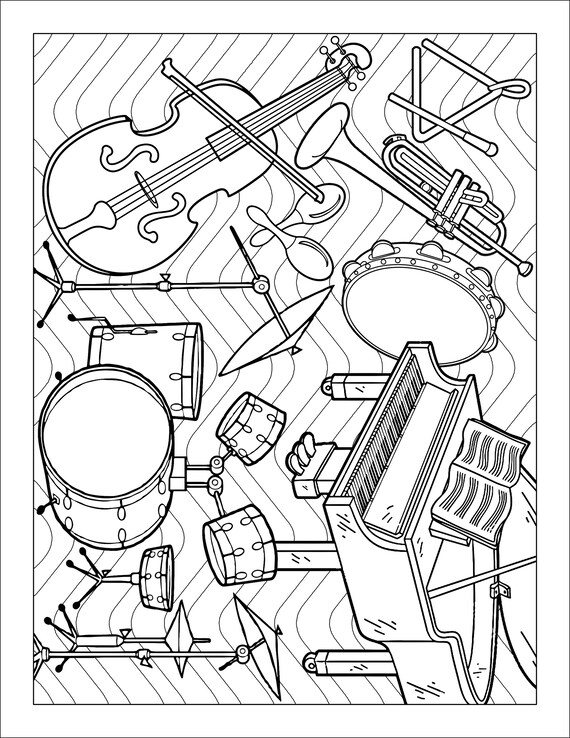 Digital coloring pages coloring book for adults stress relief gift music themed gifts mindfulness pdf adult printables
