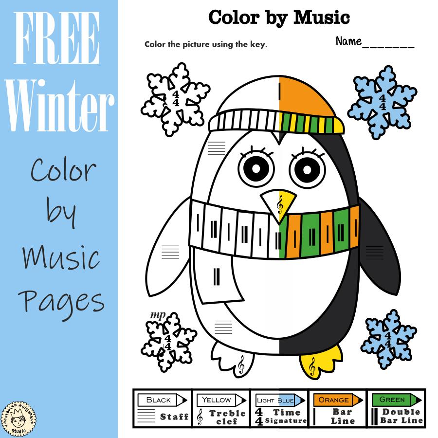 Free winter music coloring pages color by note