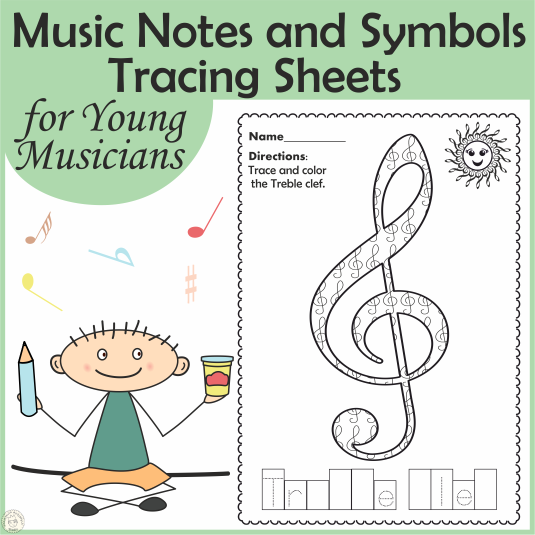 Music notes and symbols tracing sheets for young musicians made by teachers