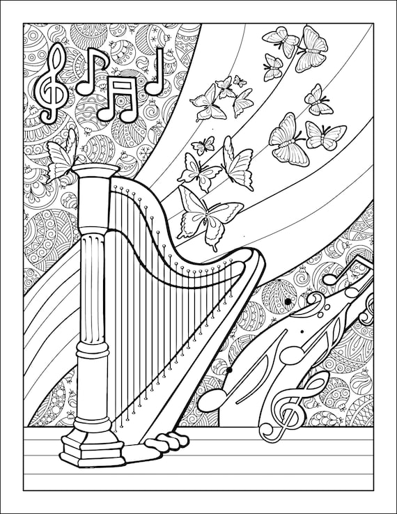 Digital coloring sheet music coloring pages stress relief gift music themed gifts mindfulness pdf adult printables