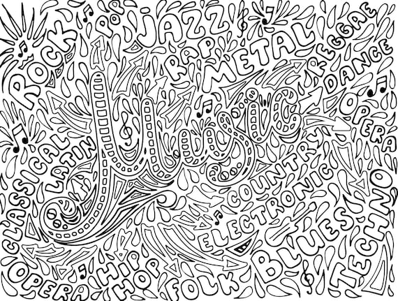 Music coloring pages for adults printable coloring page instant download jpg