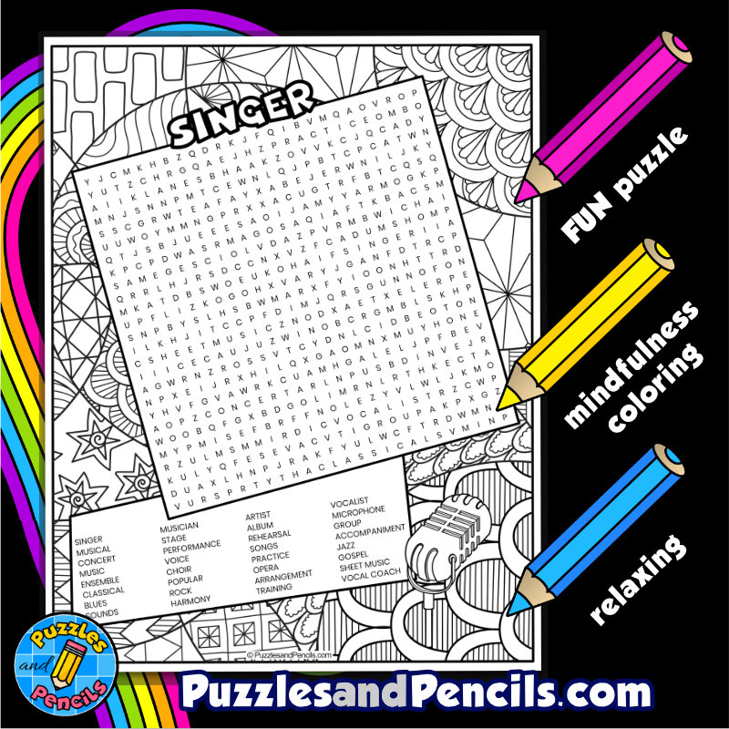 Singer word search puzzle activity page with coloring music wordsearch made by teachers