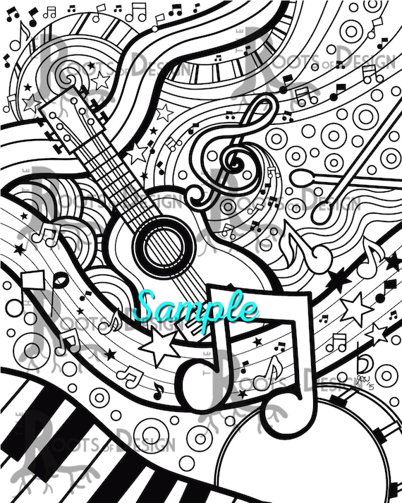 Instant download coloring page music art print zentangle inspired doodle art printable