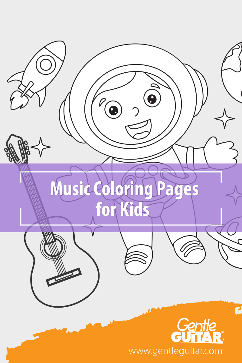 Music coloring pages for kids â astronaut â gentle guitarâ