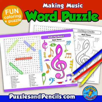 Music theory word search puzzle coloring activity making music series