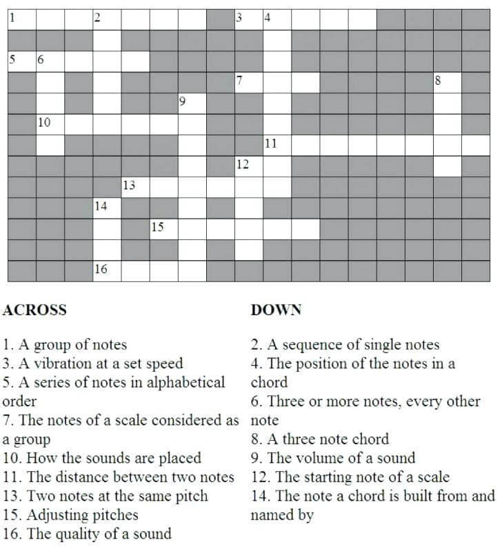 Music crossword puzzle â printable pages