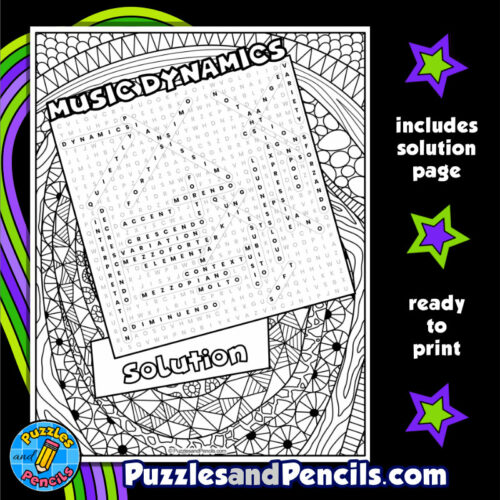 Music dynamics word search puzzle activity page with coloring music wordsearch made by teachers