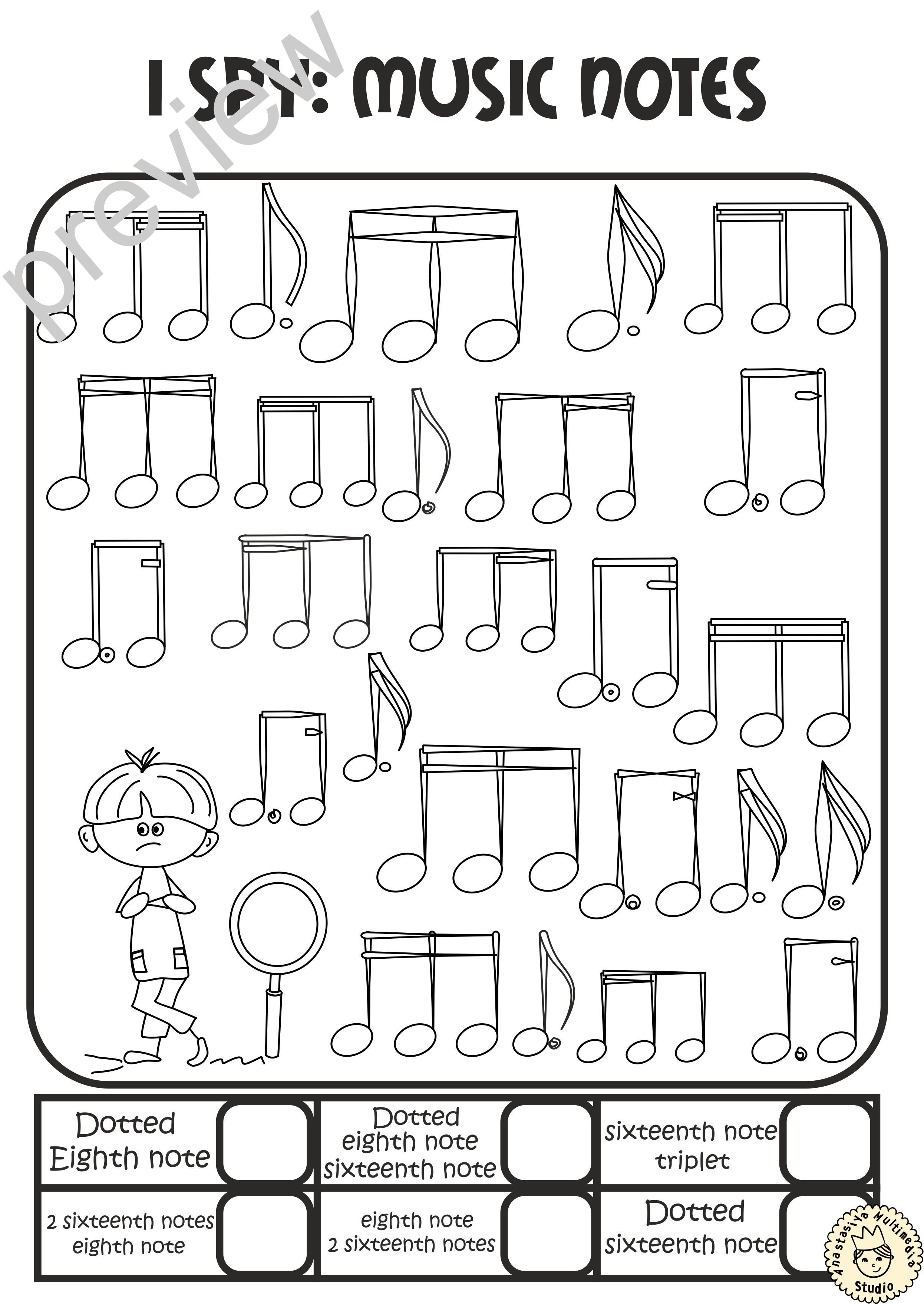 I spy music notes and symbols coloring games