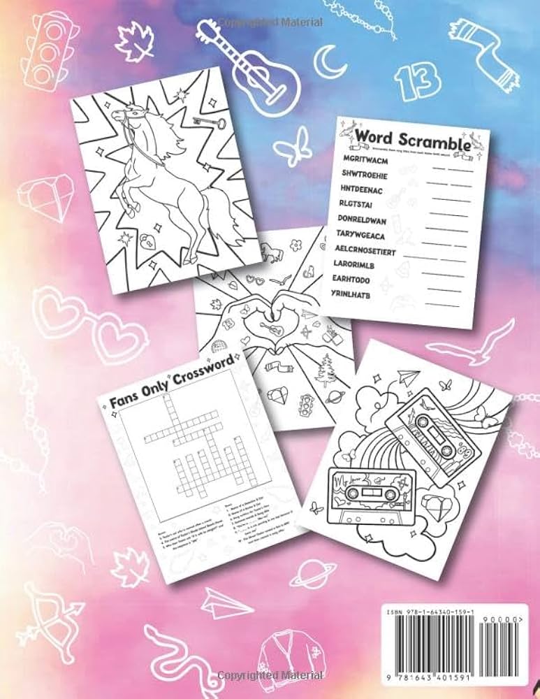 Color the eras music lover fan coloring book for kids a song lyric inspired creative stress relief activity for fans of concerts friendship and puzzles for all ages karma collection