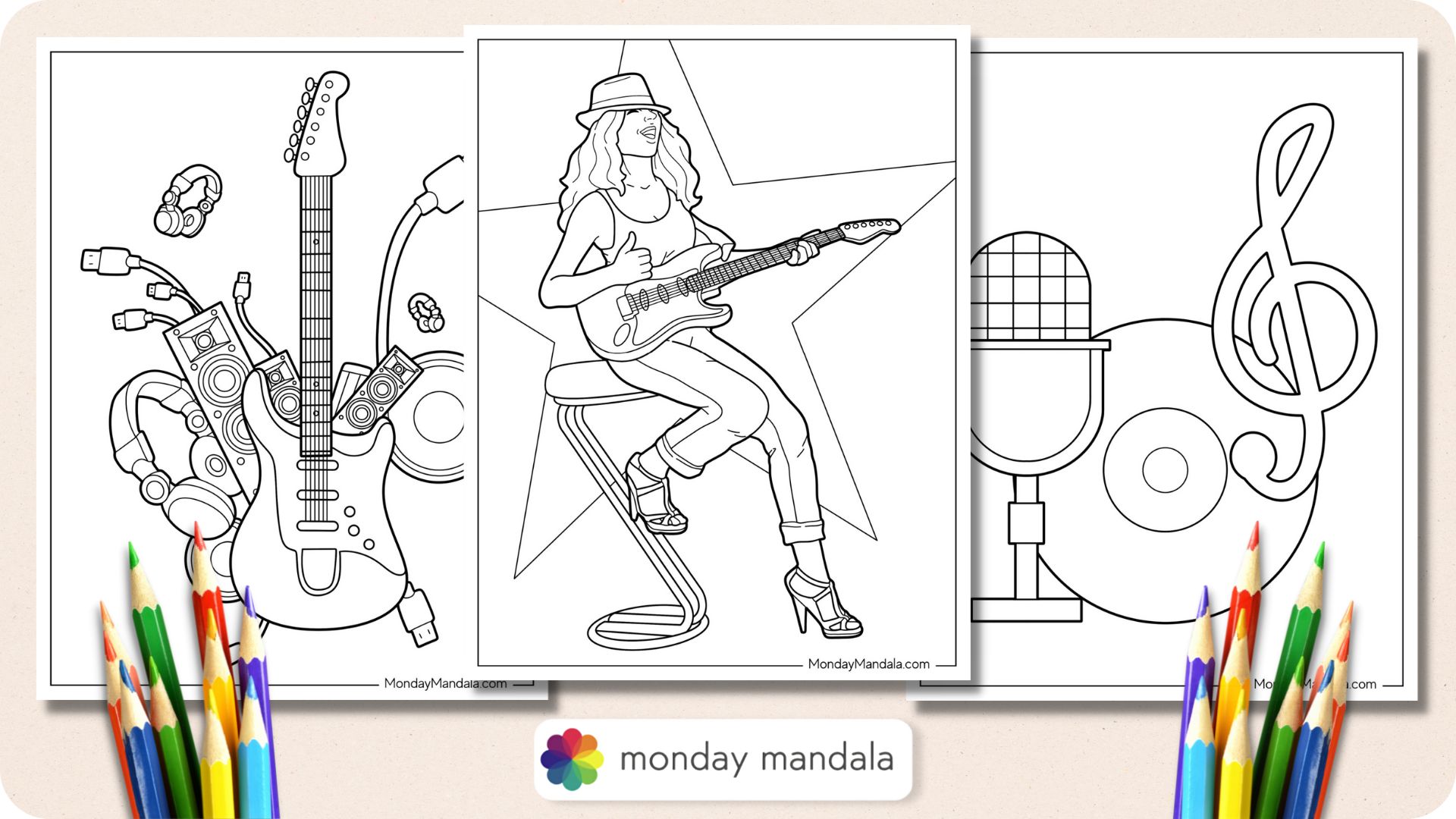 Music coloring pages free pdf printables