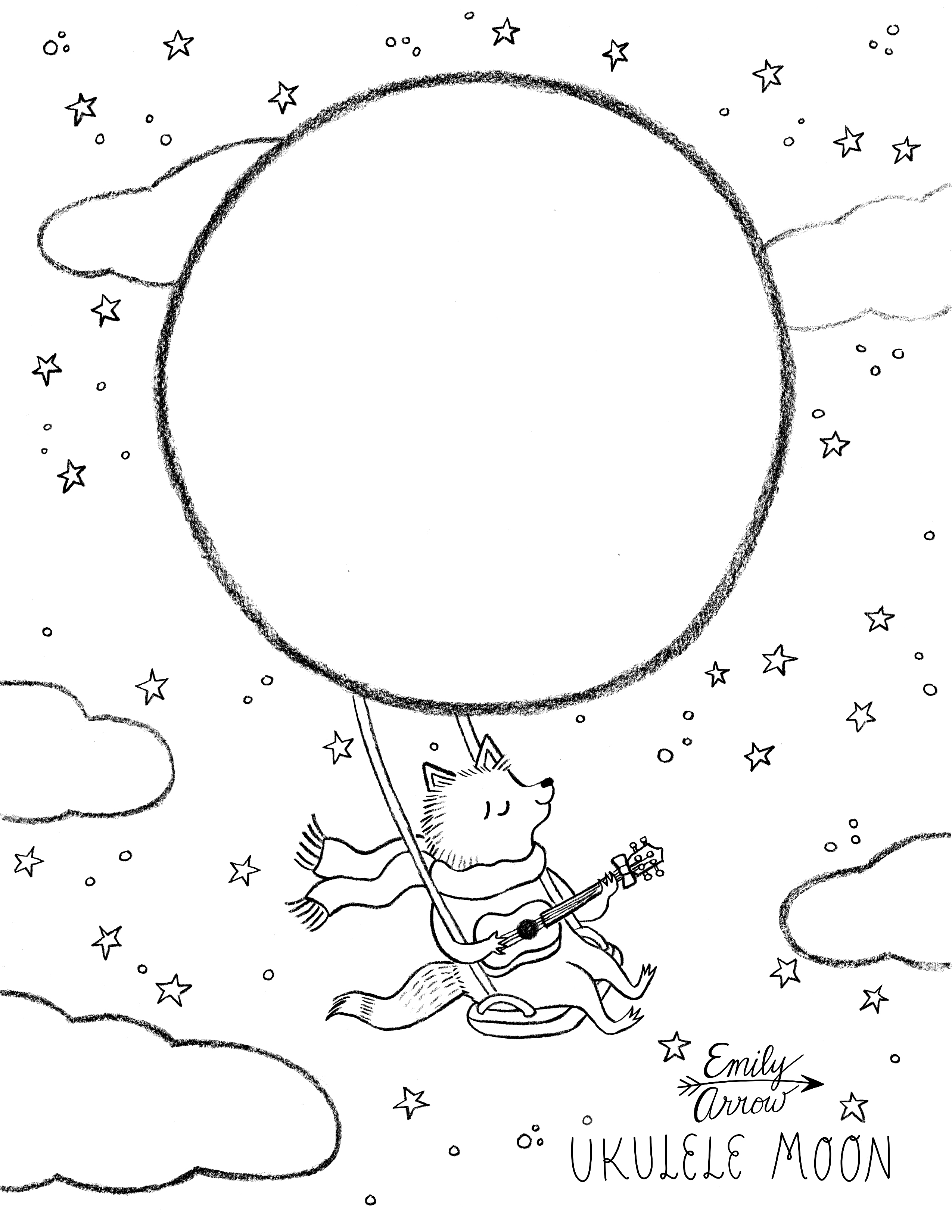 Ukulele moon coloring page â emily arrow