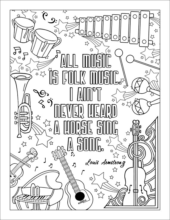 Digital coloring pages coloring book for adults stress relief gift music themed gifts mindfulness pdf adult printables