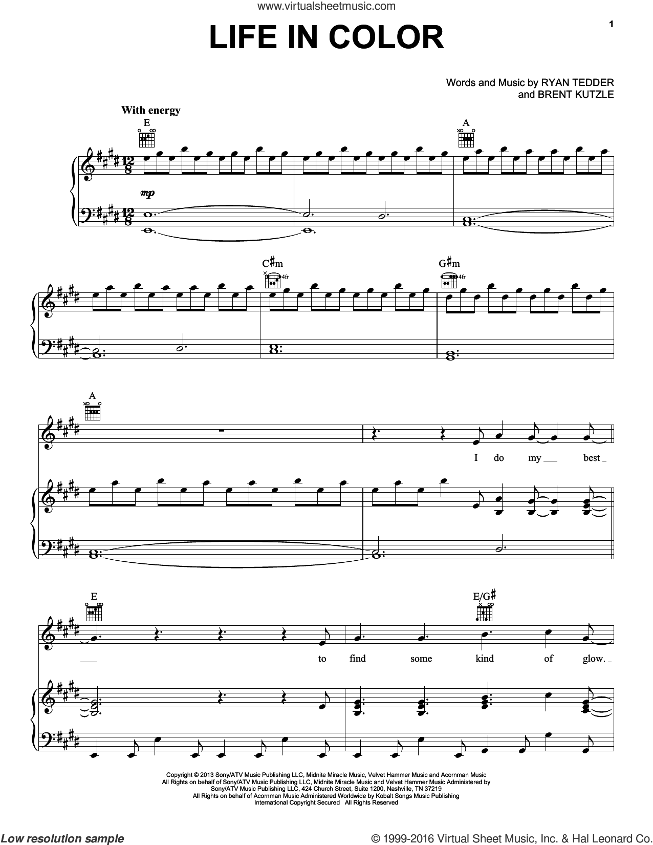 Life in color sheet music for voice piano or guitar pdf