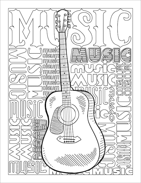 Digital coloring sheet music coloring pages stress relief gift music themed gifts mindfulness pdf adult printables