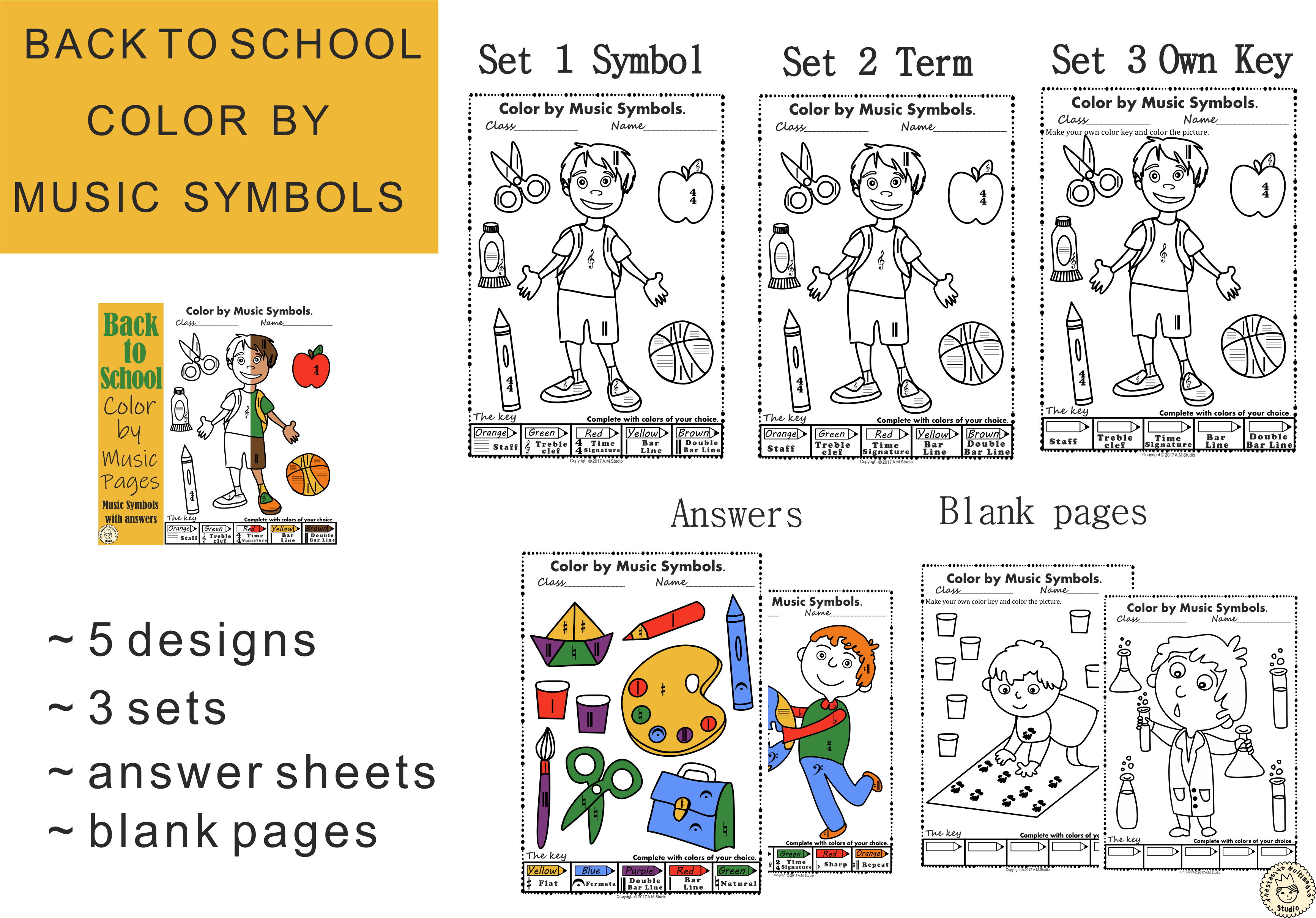 Back to school music theory coloring pages teaching resources