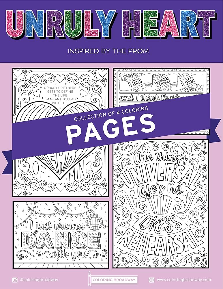 The prom âunruly heartâ collection coloring pages by coloring broadway hand