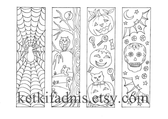 Coloring bookmarks halloween coloring bookmarks pdf download bookmarks to color digital download hand drawn diy coloring page