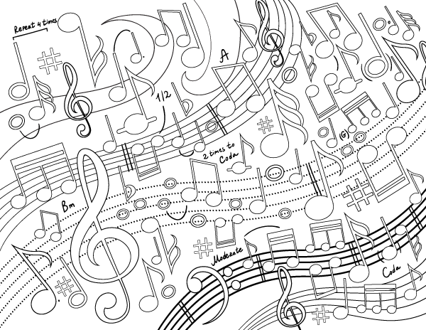 Music swirl adult coloring page