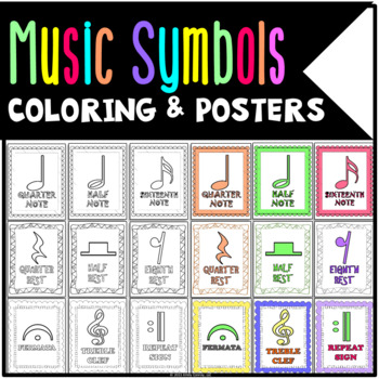 Music coloring sheets and posters music notes and rests music symbols