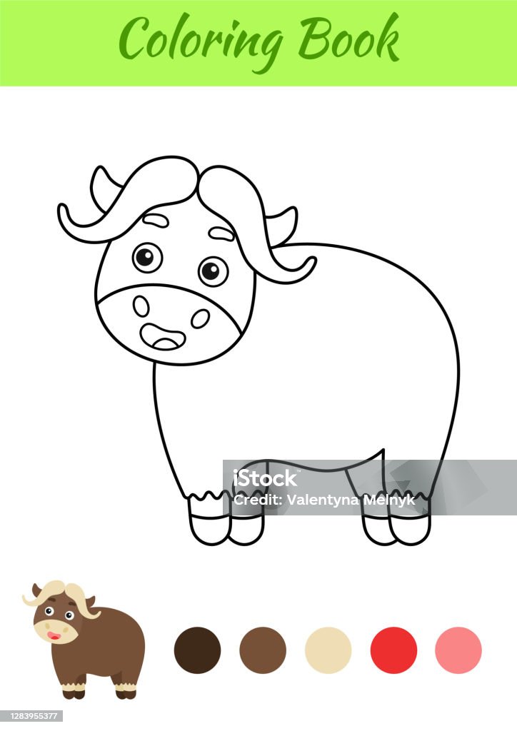 Coloring page happy musk ox coloring book for kids educational activity for preschool years kids and toddlers with cute animal flat cartoon colorful vector illustration stock illustration