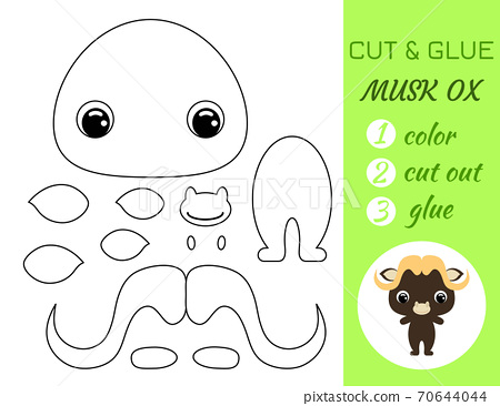 Coloring book cut and glue baby musk ox