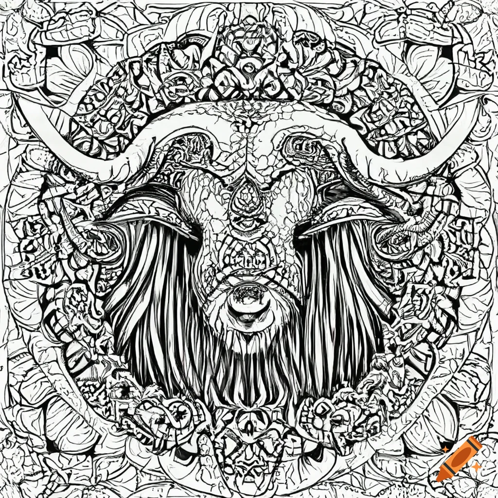 Coloring page for adults mandala musk ox image white background minimilastic clean line art fine line art