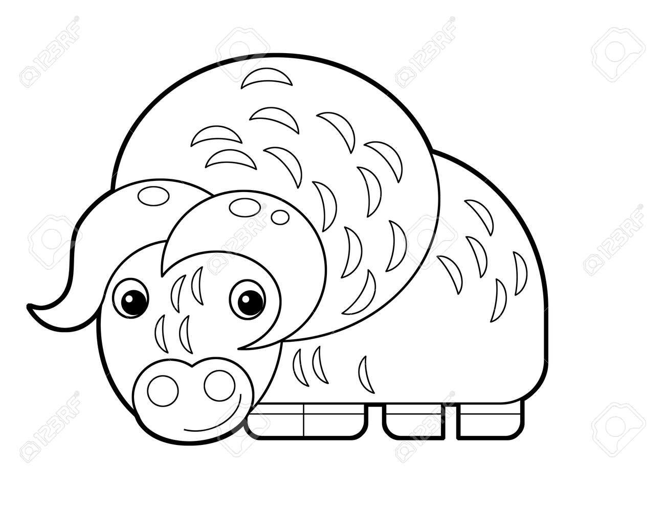 Cartoon scene with musk ox on white background