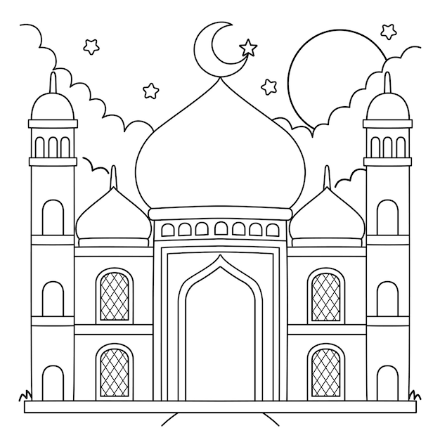 Premium vector ramadan mosque coloring page for kids