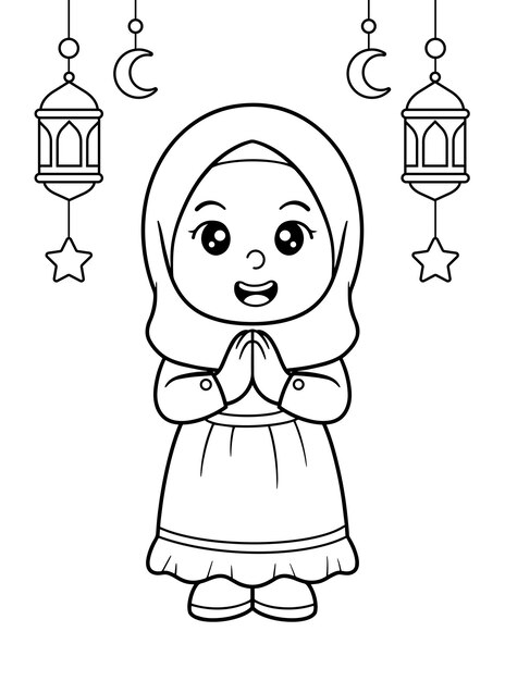 Page muslim coloring vectors illustrations for free download