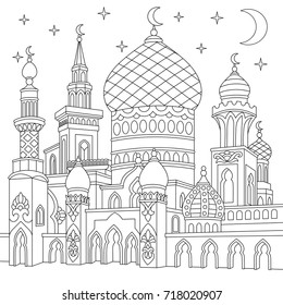 Coloring page turkish mosque crescent moons stock vector royalty free