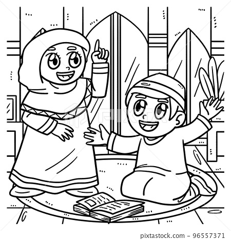 Ramadan muslim children coloring page for kids